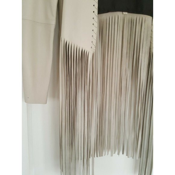 The Perfext NEW W Tags $1495 Women's Open Front Fringed Leather Jacket Size XS - Picture 3 of 9